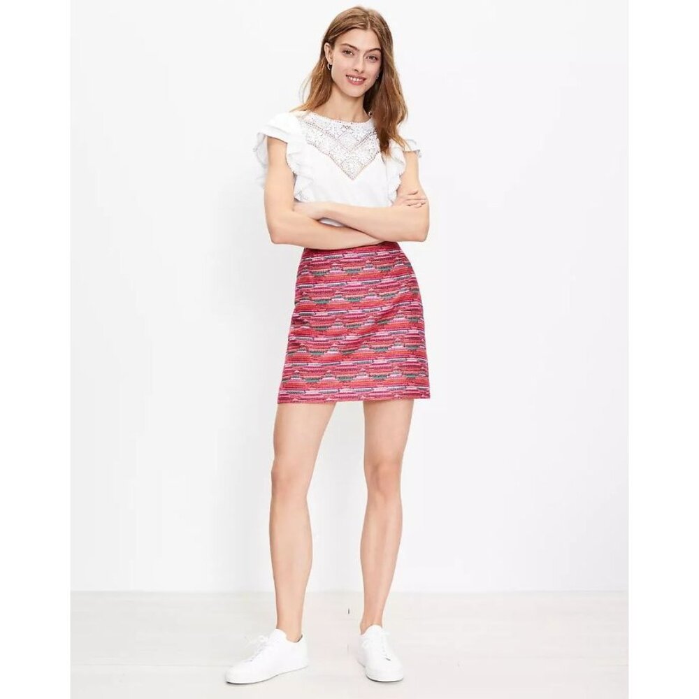 Loft Ikat Jacquard Mini Skirt Women 2 Multicolor Tweed Textured Boho Chic Casual